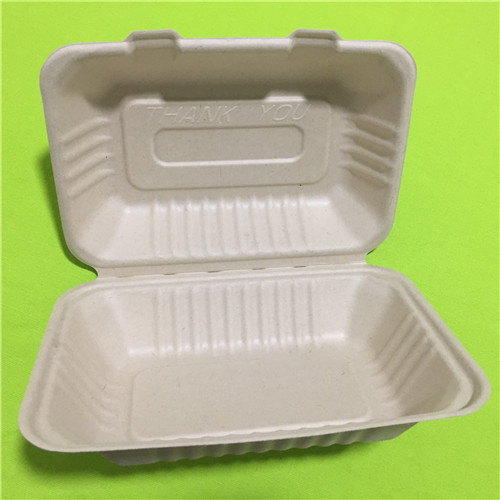 biologisch afbreekbare clamshell-doos van suikerrietpulp