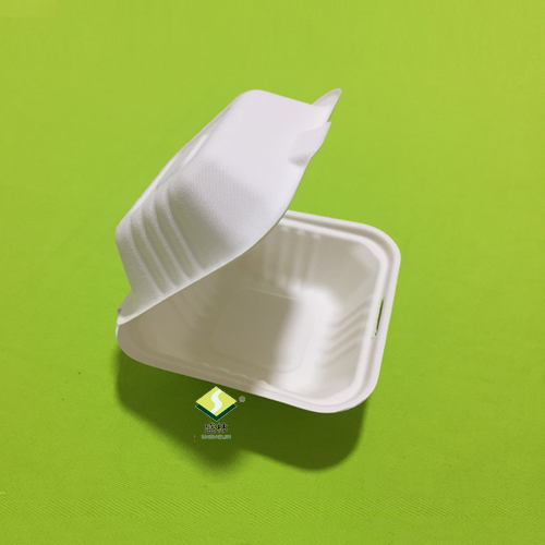 Suikerriet bagasse clamshell-dozen zijn verpakt en klaar om te worden verzonden